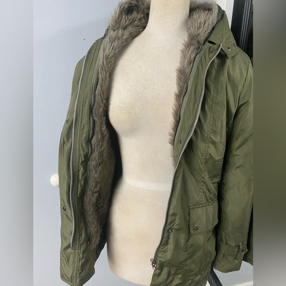 VINTAGE ZIP OUT FAUX FUR LINED MILITARY STYLE BARN JACKET chore fisherman scandi - Picture 11 of 12